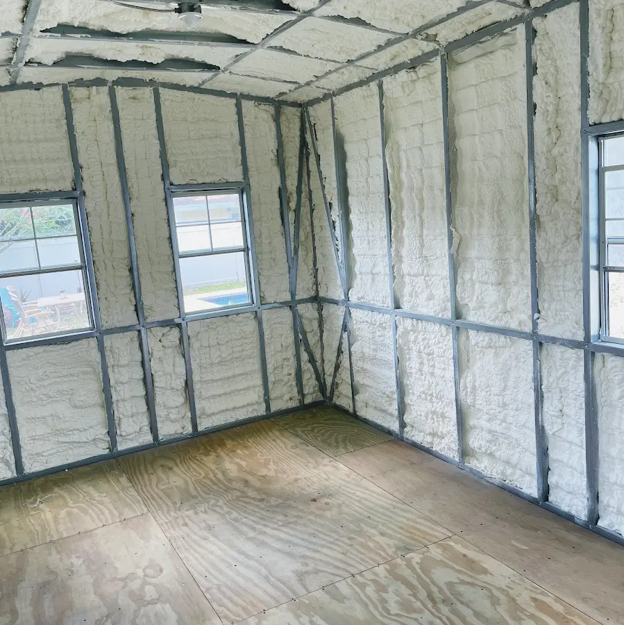 Closed-cell spray foam insulation applied to wall cavities in a residential project in Meridian